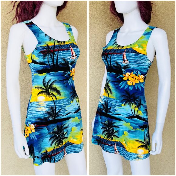 Vintage 90s Hawaiian Mini Dress - Picture 2 of 6